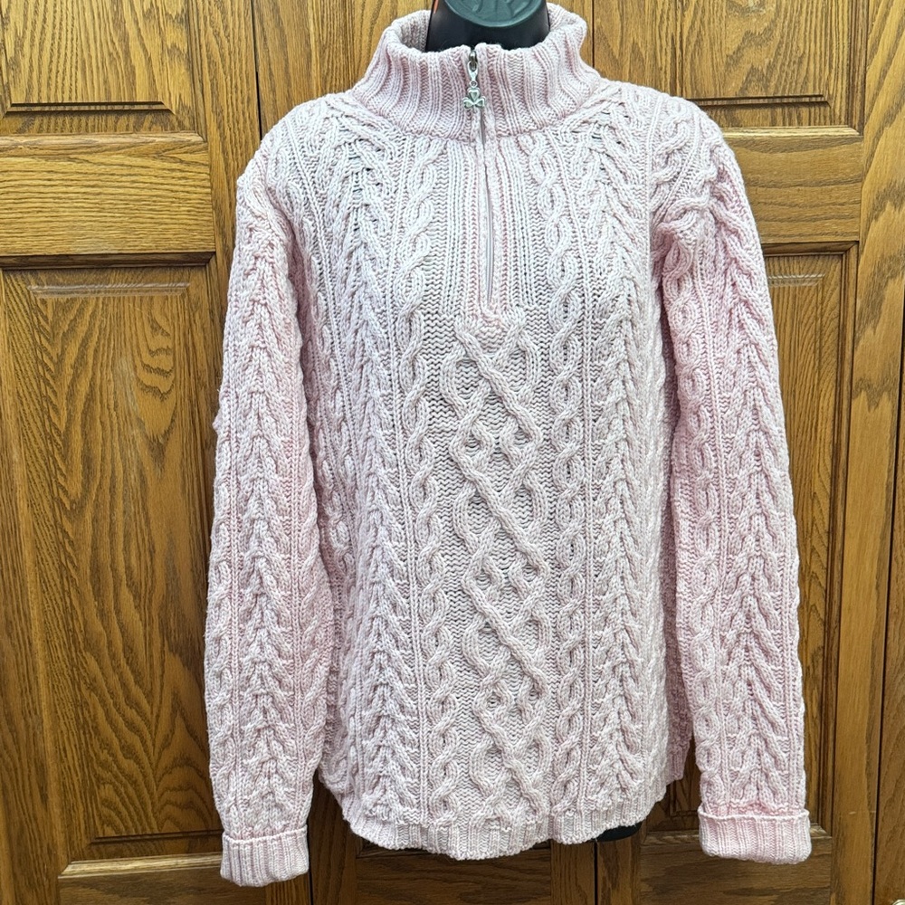 Aran Crafts Soft Pink Cable Knit Turtleneck Sweater